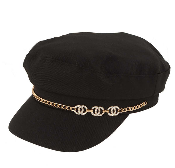 DOUBLE LINK CHAIN NEWSBOY HAT CAP ( 91029 BK )