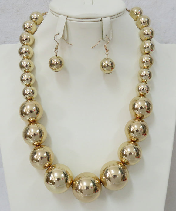 SHINY GOLD PEARL NECKLACE SET ( 602 G )