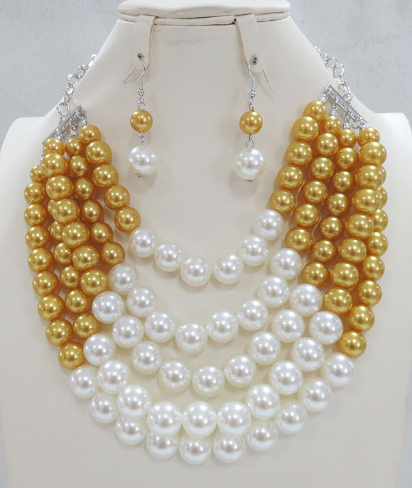 MUSTARD CREAM PEARL NECKLACE SET ( 604 MUSCM )