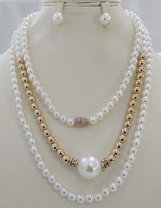 GOLD CREAM PEARL NECKLACE SET ( 804 G )