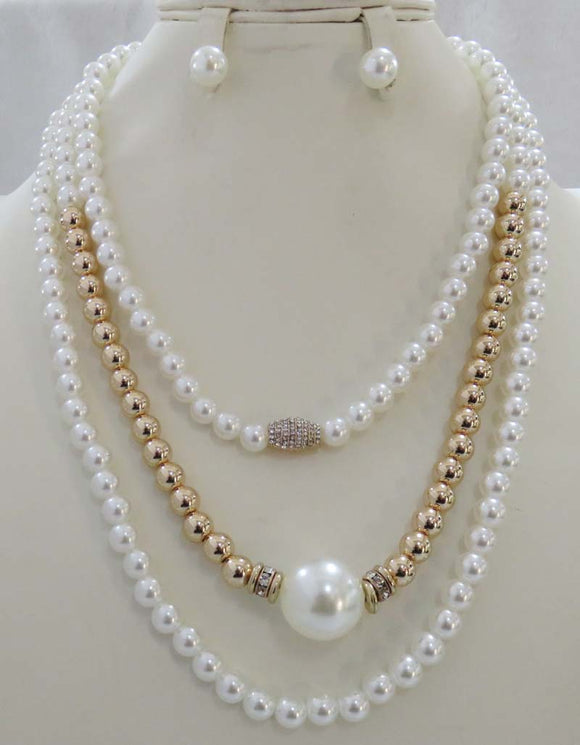 GOLD CREAM PEARL NECKLACE SET ( 804 G )