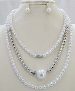 SILVER WHITE PEARL NECKLACE SET ( 804 S )