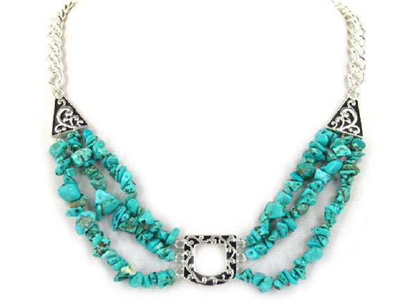 SILVER TURQUOISE STONE NECKLACE ( 0302 ASTQ )