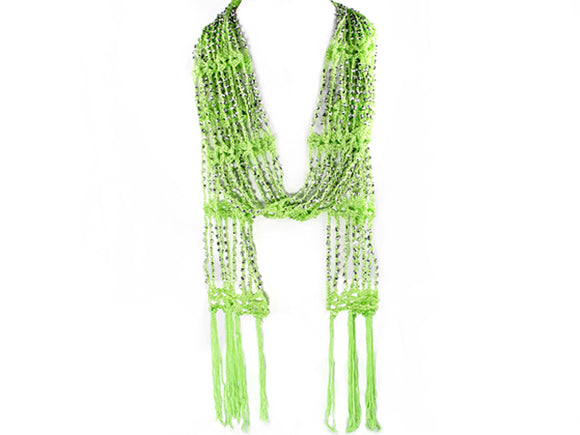 LIGHT GREEN SCARF SILVER BEADS ( 0432 RHE2 )