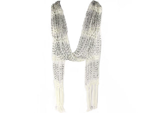 WHITE SCARF SILVER BEADS ( 0432 RHW )