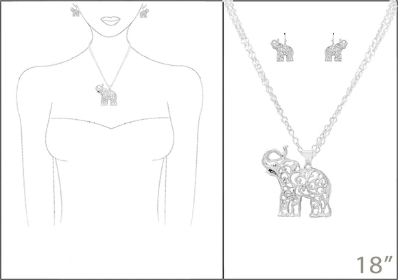 Silver Elephant Necklace Set ( 7142 S )