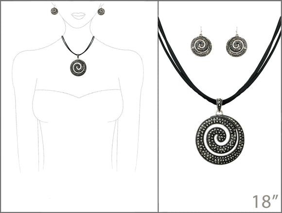 BLACK CHORD NECKLACE SET ( 7288 AS )