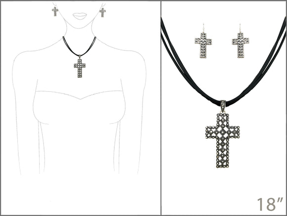 BLACK CHORD CROSS NECKLACE SET ( 7290 AS )