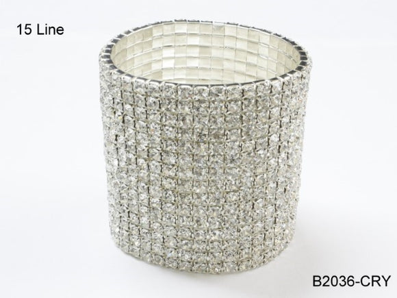 15 Line SILVER Clear Rhinestone Formal Stretch Bracelet ( 2036 SCRY )