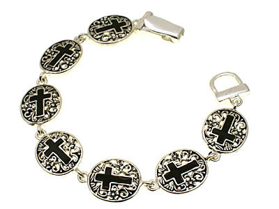 SILVER BLACK CROSS MAGNETIC BRACELET ( 29177 S )