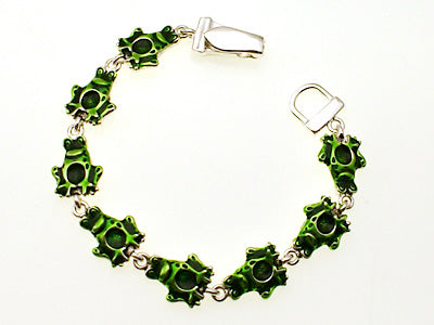SILVER GREEN FROG MAGNETIC BRACELET ( 30953 S )