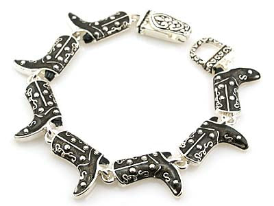 SILVER BLACK COWBOY BOOT MAGNETIC BRACELET ( 33453 BKS )
