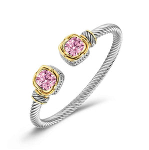 Two Tone Twisted Cable Cuff with Square pink CZ Stones ( 681 PK )