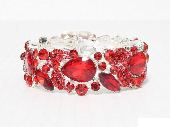 SILVER STRETCH BRACELET RED STONES ( 8868 SRD )