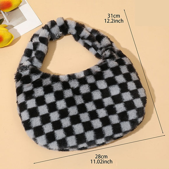 CHECKER FUR BAG PURSE ( 980003 BKBD )