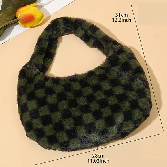 CHECKER FUR BAG PURSE ( 980003 BKOL )