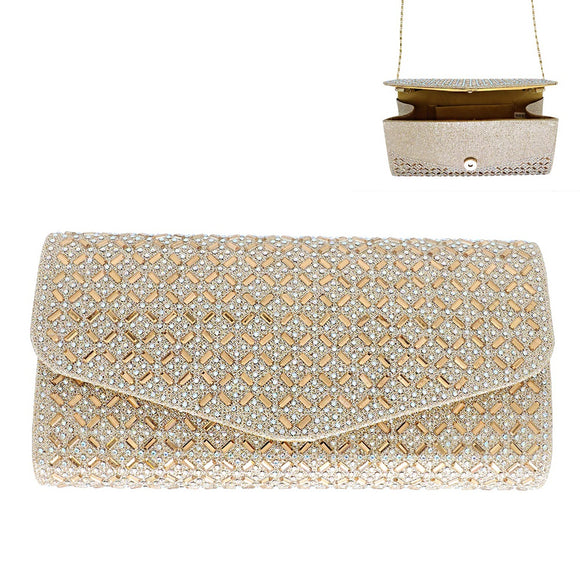 Gold Evening Clutch Bag Clear Stones ( 12194 G )