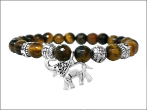 SILVER BROWN STRETCH BRACELET ELEPHANT ( 01876 ASTG )