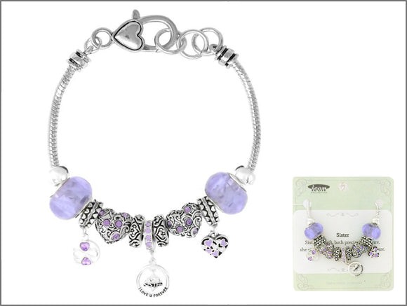 SILVER MULTI COLOR CHARM BRACELET SISTER ( 01889 ASLI )