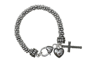 SILVER POPCORN CHAIN CROSS BRACELET ( 02871 AS )