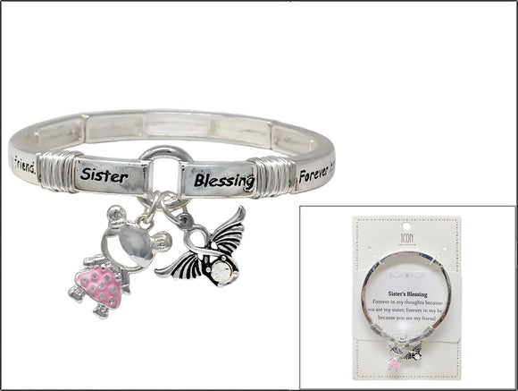 SILVER STRETCH BRACELET SISTERS BLESSING ( 02979 ASMT )