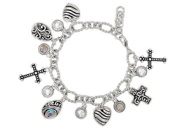 SILVER FILIGREE CROSS HEART BRACELET ( 03261 ASAB )