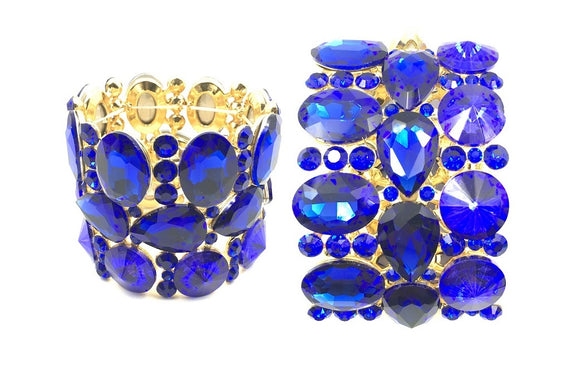 GOLD Stretch Bracelet with SAPPHIRE Rhinestones ( 0115 2S )