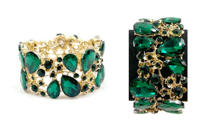 Gold Stretch Bracelet GREEN Rhinestones ( 0115 2G )