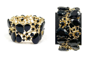 GOLD Stretch Bracelet BLACK Rhinestones ( 0115 2J )