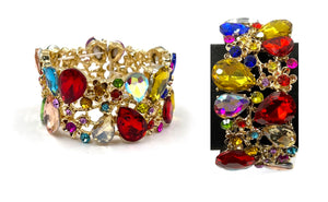 GOLD Stretch Bracelet MULTICOLOR Rhinestones ( 0115 2MT )