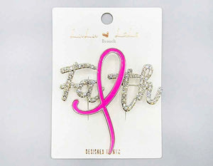 SILVER FAITH PINK RIBBON BROOCH ( 1023 RHPK )