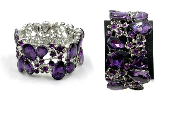 Silver Stretch Bracelet with Purple Rhinestones ( 0115 3U-1 )