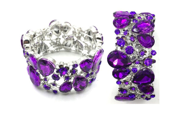 Silver Stretch Bracelet with Purple Rhinestones ( 0115 3U )