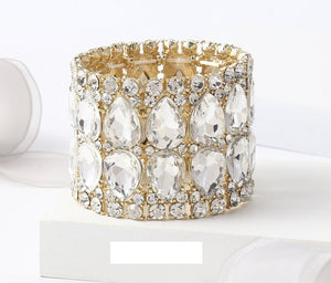 GOLD STRETCH BRACELET CLEAR STONES ( 0125 2C )