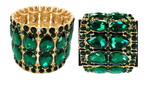 GOLD STRETCH BRACELET GREEN STONES ( 0125 2G )