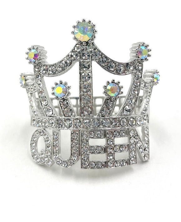 SILVER QUEEN CROWN BANGLE CLEAR AB STONES ( 0156 3C )