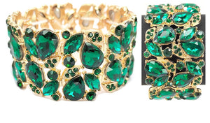 GOLD STRETCH BRACELET GREEN STONES ( 0237 2G )