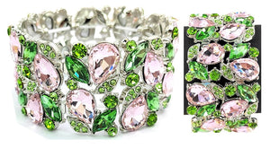 SILVER STRETCH BRACELET PINK GREEN STONES ( 0237 3PG )