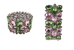 RHINESTONE STRETCH BRACELET PINK GREEN ( 0271 3PG )