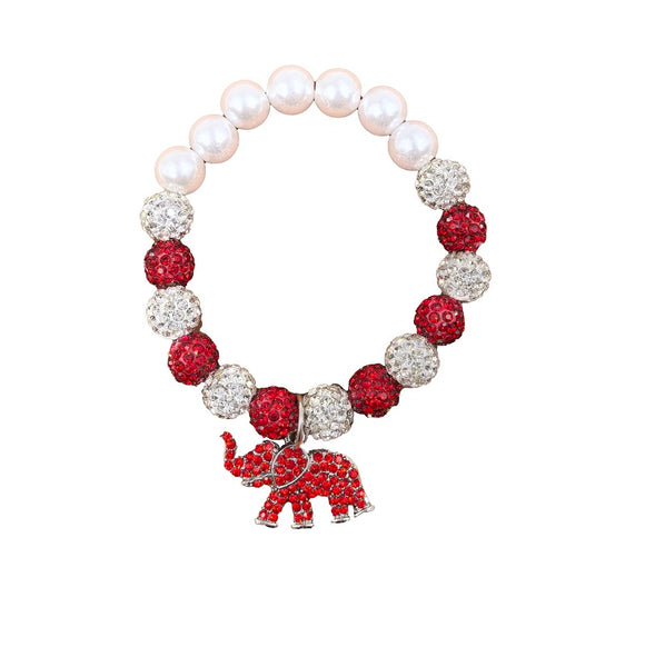 WHITE RED STRETCH BRACELET ELEPHANT ( 0363 3RDCL )