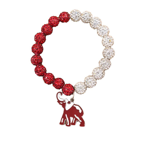 RED WHITE STRETCH BRACELET ELEPHANT ( 0364 3RDCL )