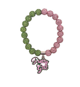 PINK GREEN STRETCH BRACELET PRETTY GIRL ( 0364 3PG )