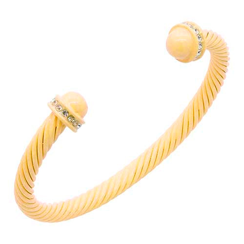 YELLOW CUFF BANGLE CLEAR STONES ( 7134 YL )