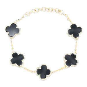 14K GOLD PLATED BRACELET BLACK QUATREFOIL ( 8106 GDBK )