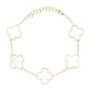 14K GOLD PLATED BRACELET WHITE QUATREFOIL ( 8106 GDWH )