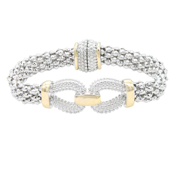 SILVER GOLD MAGNETIC BRACELET ( 916 2T )