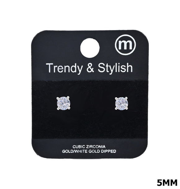 WHITE GOLD DIPPED STUDS CLEAR CZ STONES ( 101 5RH )