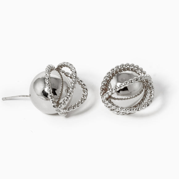 WHITE GOLD DIPPED BALL EARRINGS ( 333 R )