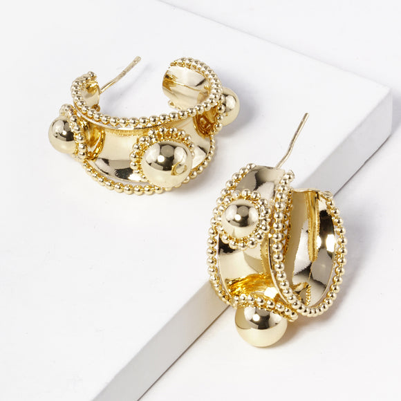 GOLD DIPPED HOOP EARRINGS BALLS (B370G )