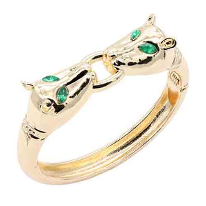 GOLD METAL ANIMAL HEAD BANGLE GREEN STONES ( 5422 GD )